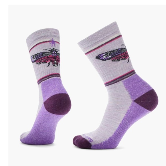 SmartWool Women's XL Everyday Mystic Moth Pattern Socks Crew Purple White NWT - Picture 1 of 1